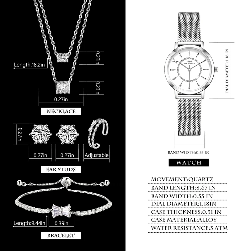 IBSO Silver Retro Watch Set Gift For Women Brand New United Copper Jewelry Japanese Movement Water Resistant Watch Ladies 2021