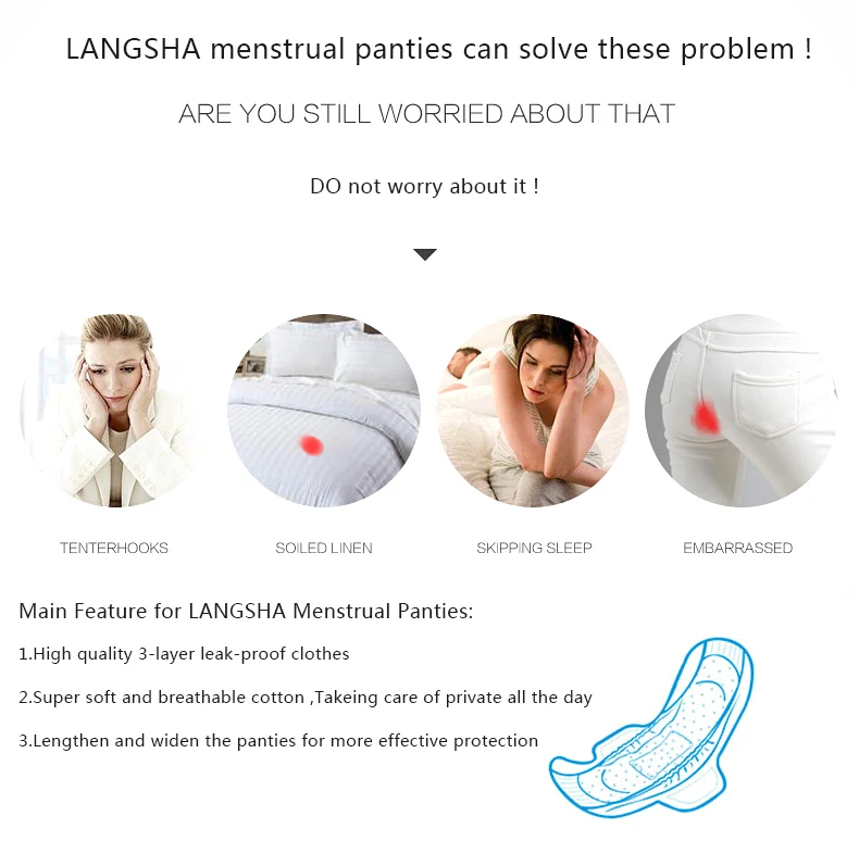 LANGSHA High Waist Menstrual Panties Physiological Pants Leak Proof New Women\'s Underwear Period Soft Cotton Breathable Briefs