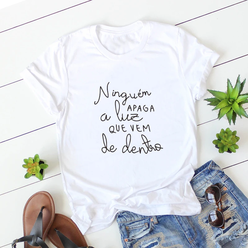 Funny Portuguese Women T-shirts Summer tops Letter Print Streetwear lady tshirt tee camiseta mujer Black White