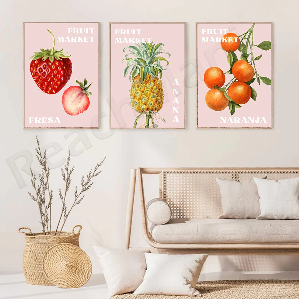 Fruit Prints, Kitchen Art Prints Bundle,Pineapple Print, Strawberry Art Oranges Print, Retro Print,Vintage Poster,Vintage Art