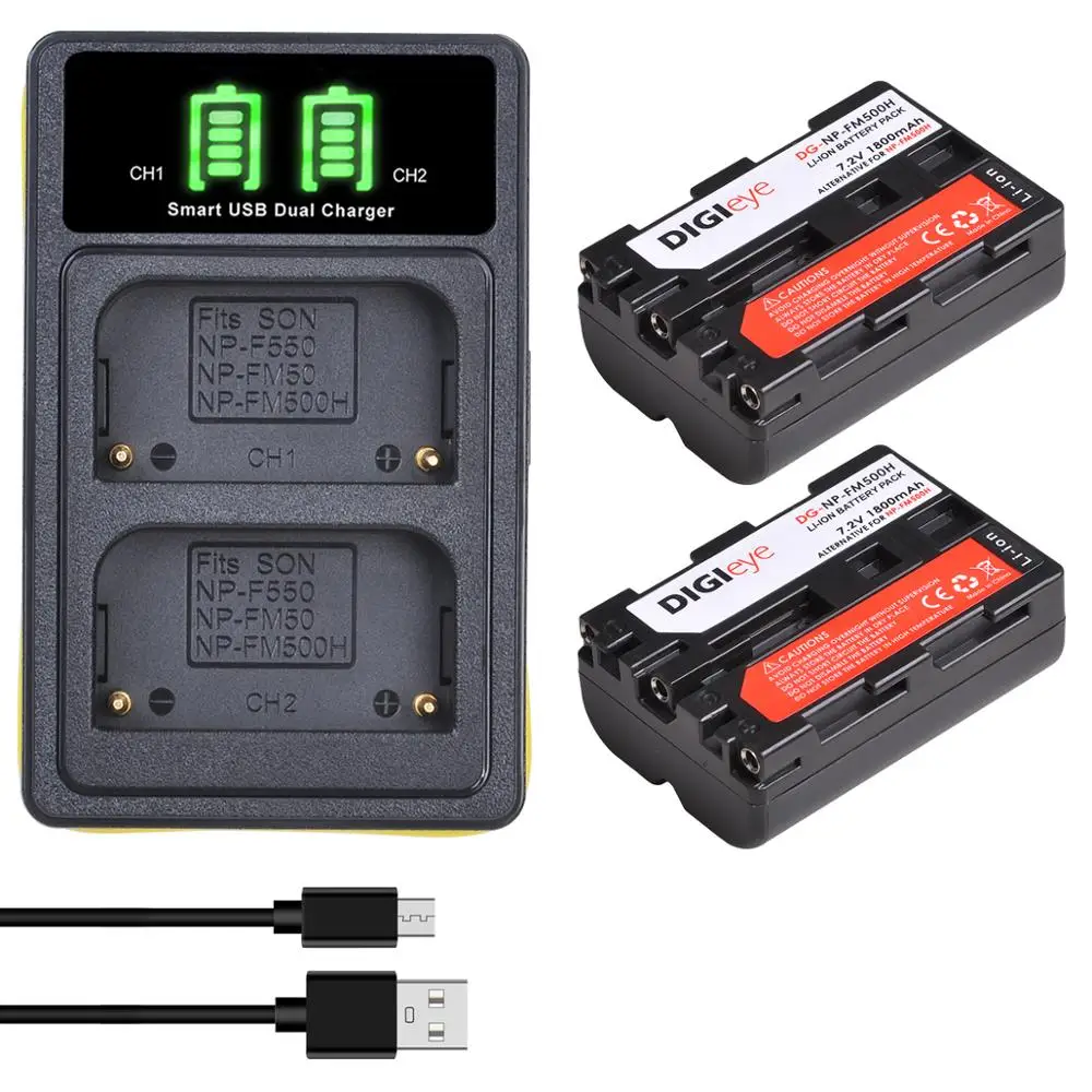 NP-FM500H NPFM500H NP FM500H Battery + LED Dual Charger for Sony Alpha a68, a77II, SLT-A57, A58, A100, A200, A560, A580,SLT-A700