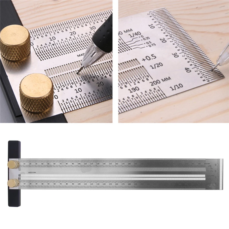 Scribing Thước Inox T Loại Lỗ Thước Scribing Đo Gỗ Đánh Dấu Góc Vuông Đo Nghề Mộc Dụng Cụ