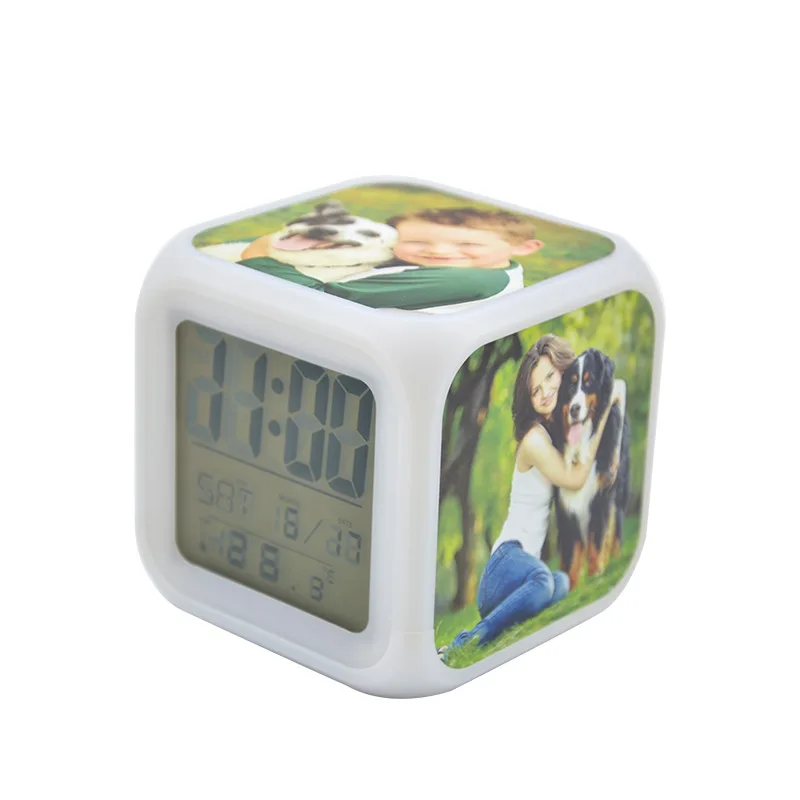 Free Shipping 6pcs/lot New style Sublimation Blank Colorful square LED alarm clock For Sublimation INK Print DIY