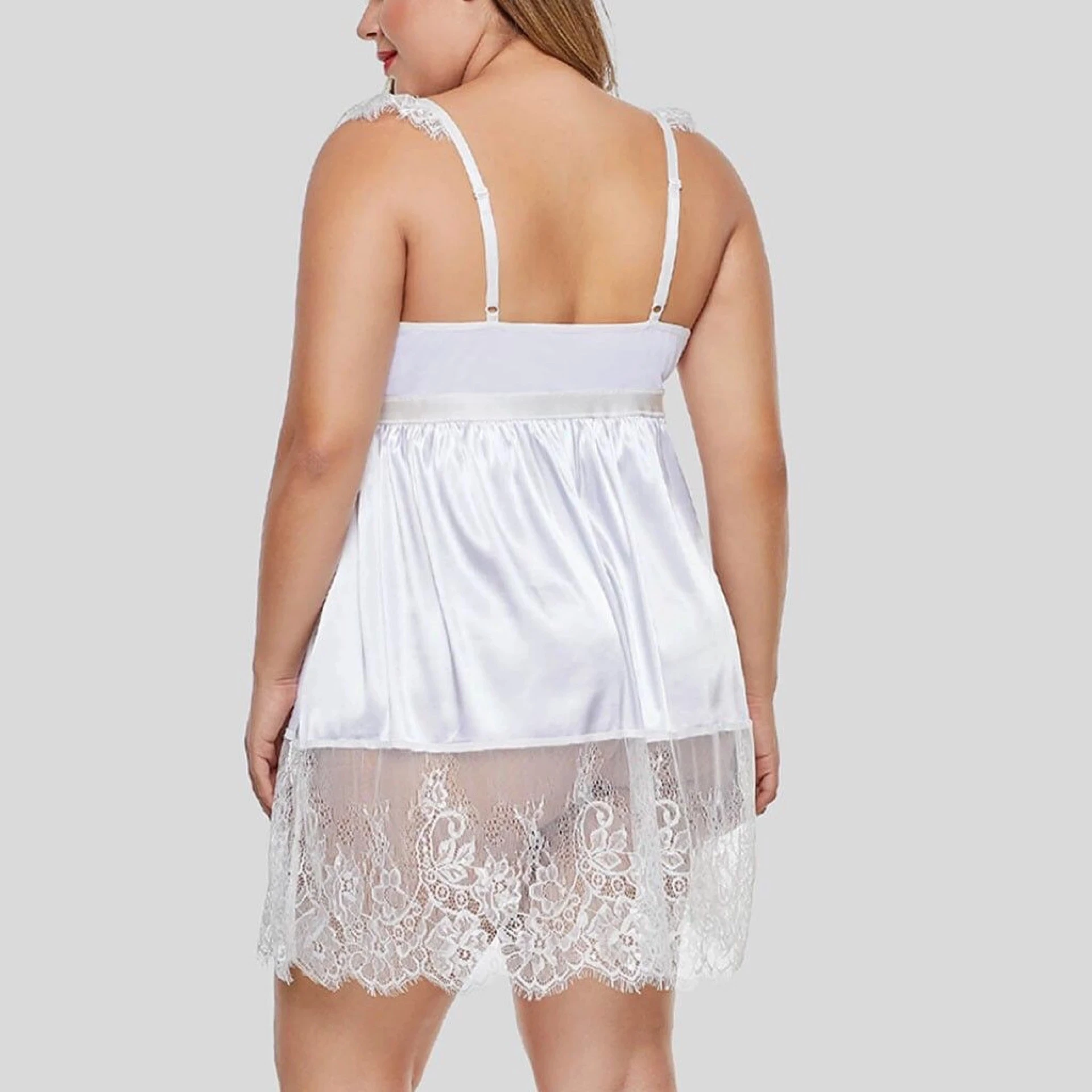 5XL Lady Sexy głębokie V duży rozmiar jedwabnej koronki Sleepdress Sling Nighties urocza koszula nocna