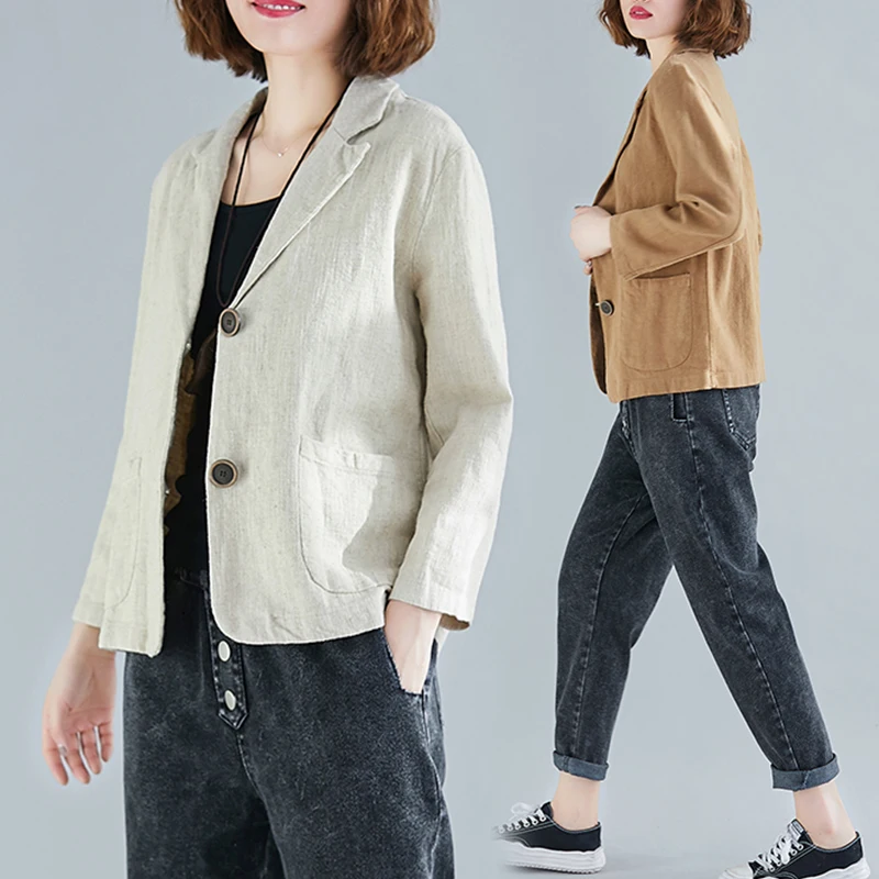 Women\'s Blazer 2022 New Summer Autumn Thin Section Single Breasted Cotton Linen Suit Jacket Ladies Loose Casual Coat Tops 2020