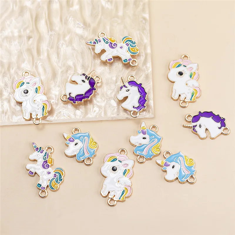 10pcs/lot Cute Unicorn Animals Enamel Connector Alloy Charms Pendants DIY Bracelet Necklace For Jewelry Making Accessories