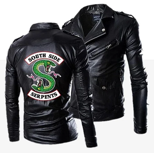 Motorcycle Slim Viper Men's Leather Jacket Men's Leather Coat Riverdale TV Cool Leather Zipper Zipper and Pocket Not Hooded PU