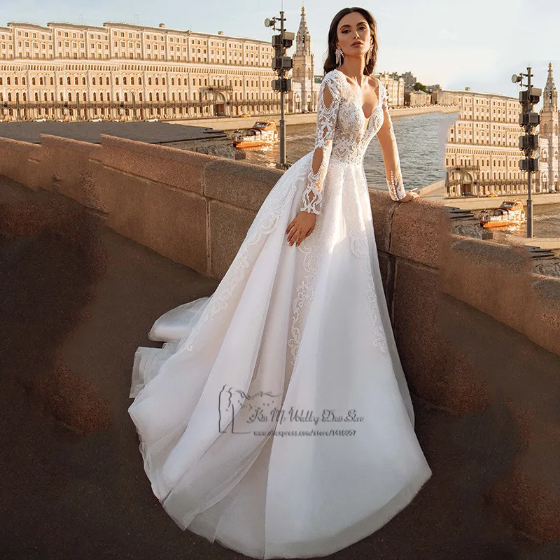 Vestido de Noiva Manga Longa vendita calda abiti da sposa in pizzo 2021 abito da sposa manica lunga abiti da sposa principessa Vintage