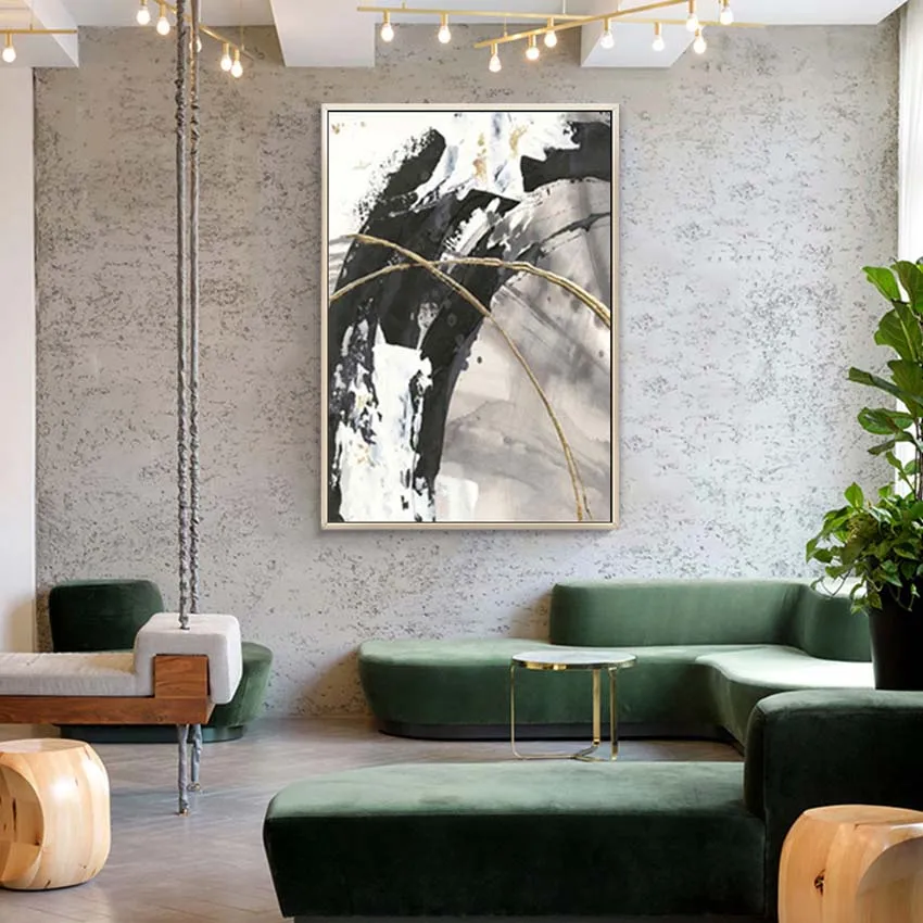 Nordic style 3 pieces combination Handmade oil painting abstract black and white landscape wall home decoartion for living room