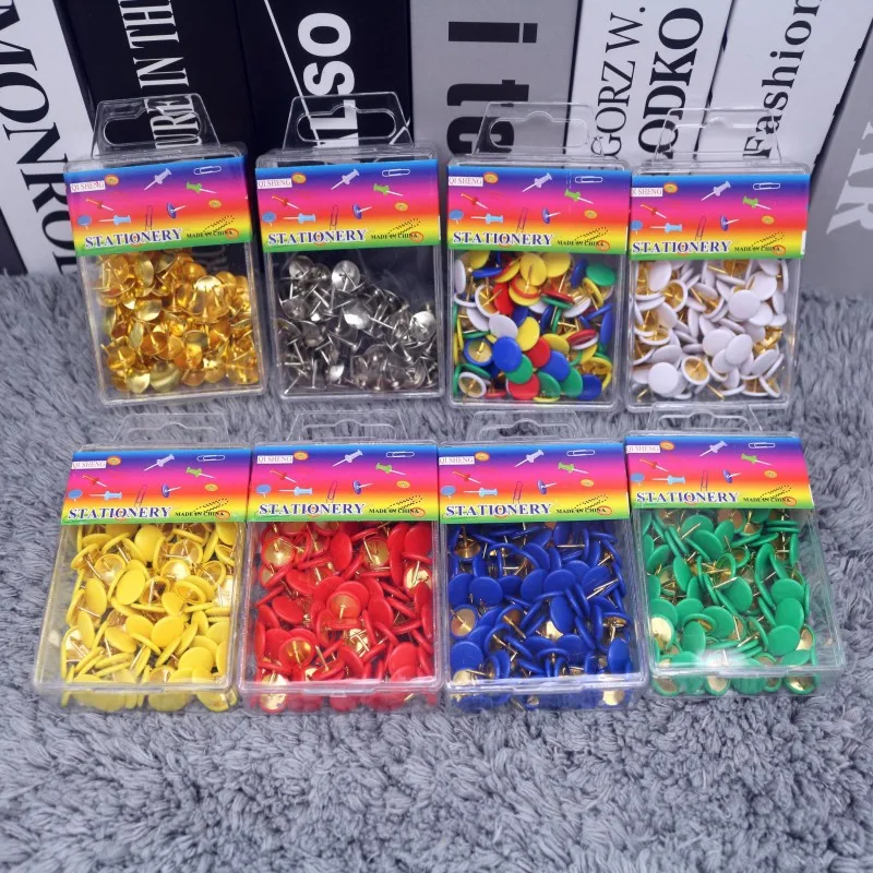 Multi-functional color flat-head pushpins 100 boxed, labor-saving metal bags plastic head nails