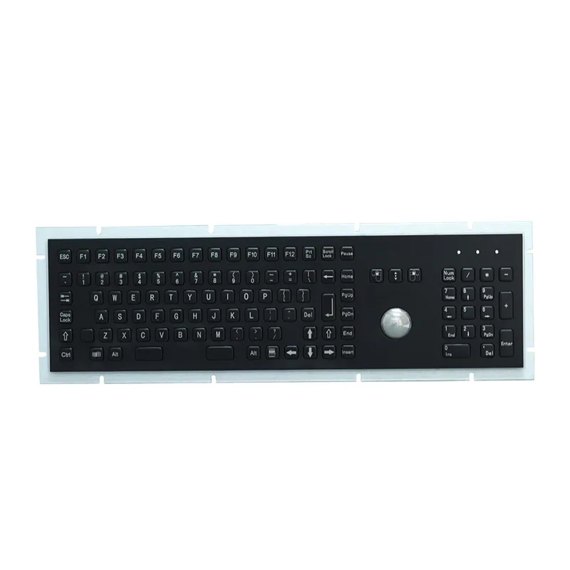 Waterproof Black Metal Panel Mount Keyboard With Trackball Function Keys And Number Keypad