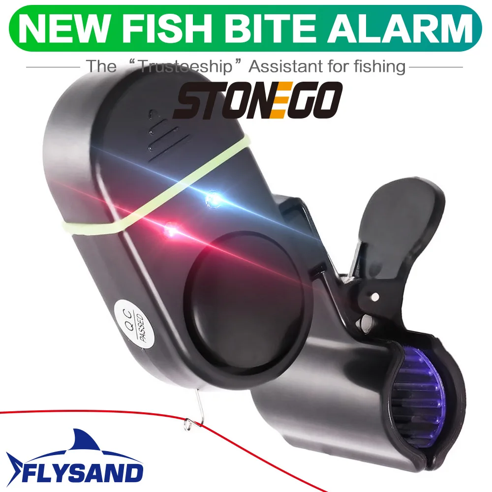 FLYSAND Fish Bite Lure Alert Alarm Sound Bell 2 LED Light Indicator Clip-on Fishing Rod Outdoor Buzzer Freshwater Saltwater Fish