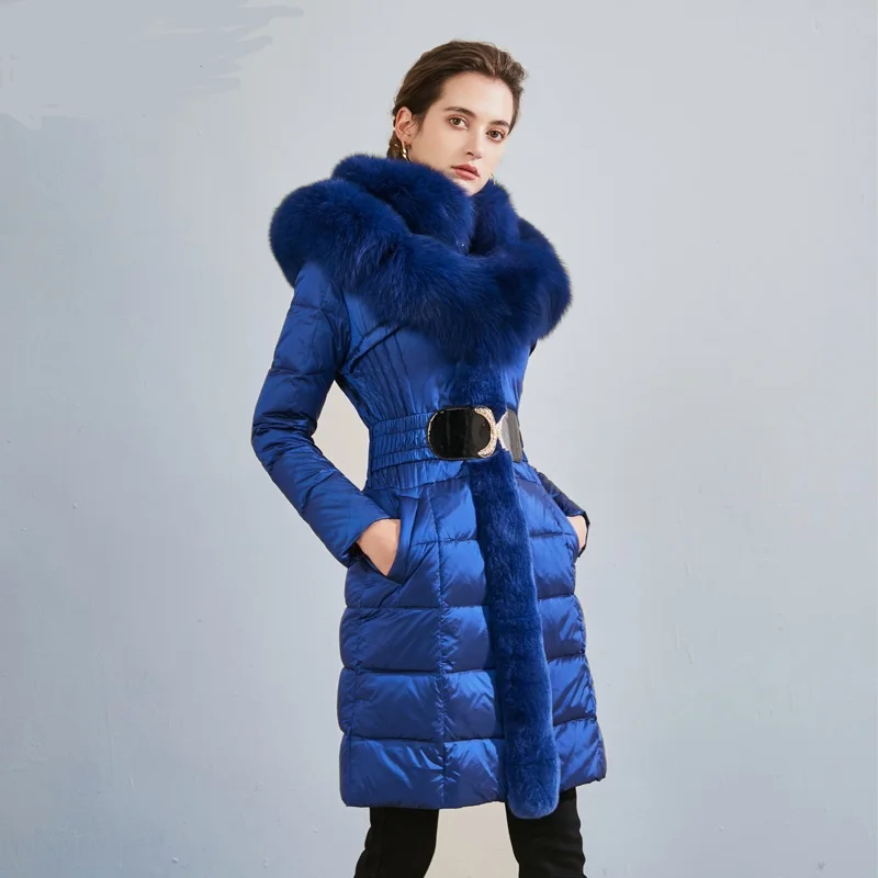 Doudoune à capuche en fourrure de renard véritable pour femme, manteau d\'hiver chaud, grosse fourrure de lapin, couture, mode féminine, ThUNICEF,