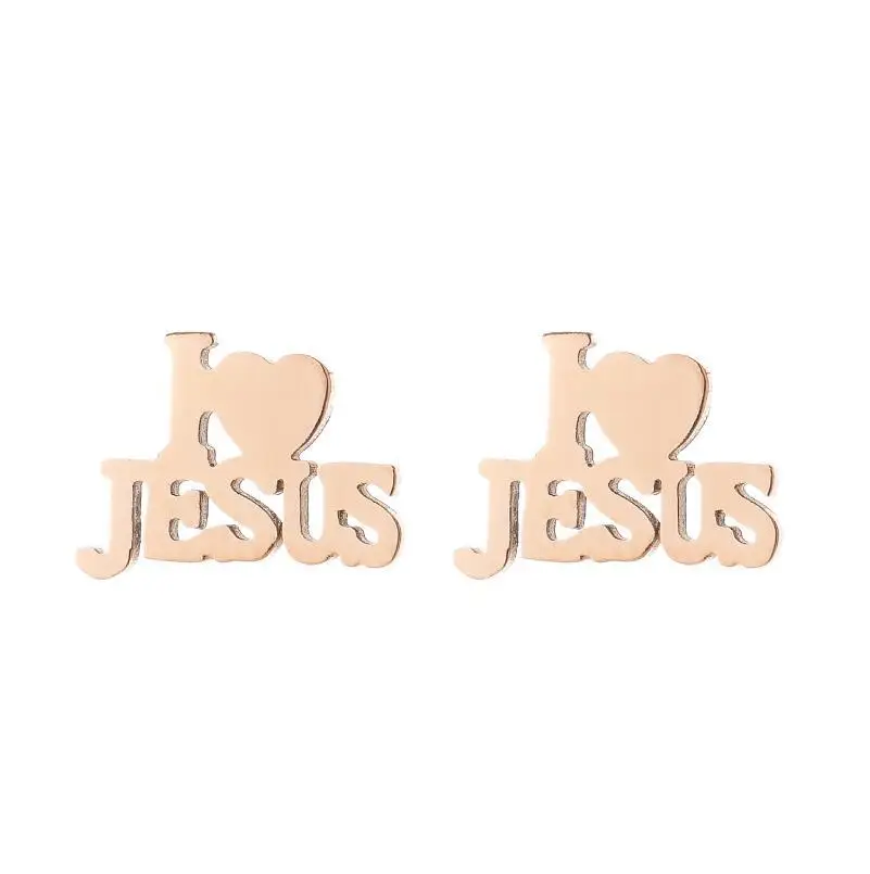 Stainless Steel I LOVE JESUS Stud Earring Fashion Letter Earrings For Women Girls Statement Jewelry Gifts Party Piercing Bijoux