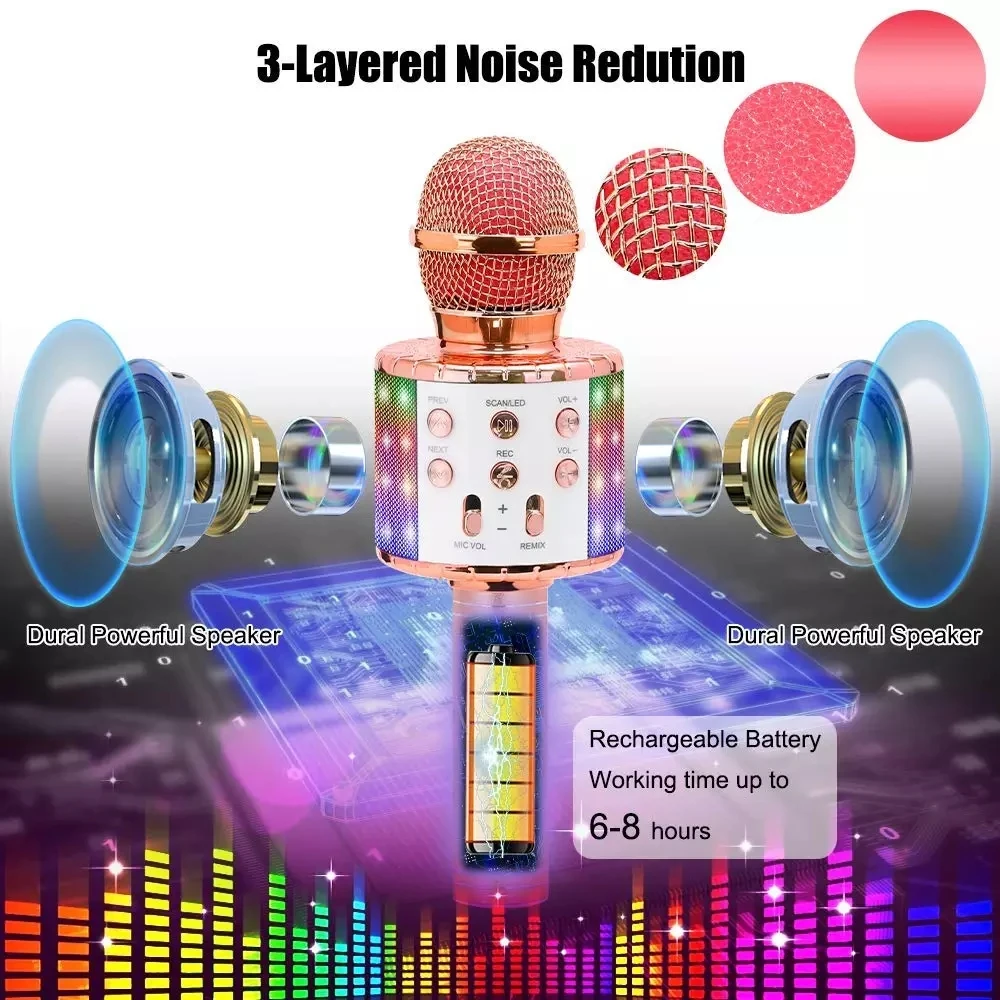 Micro Hát Karaoke Không Dây Bluetooth Cầm Tay Di Động Nhà KTV Nhạc Nhảy Múa Đèn LED Kỷ Lục Chức Năng Dành Cho Trẻ Em