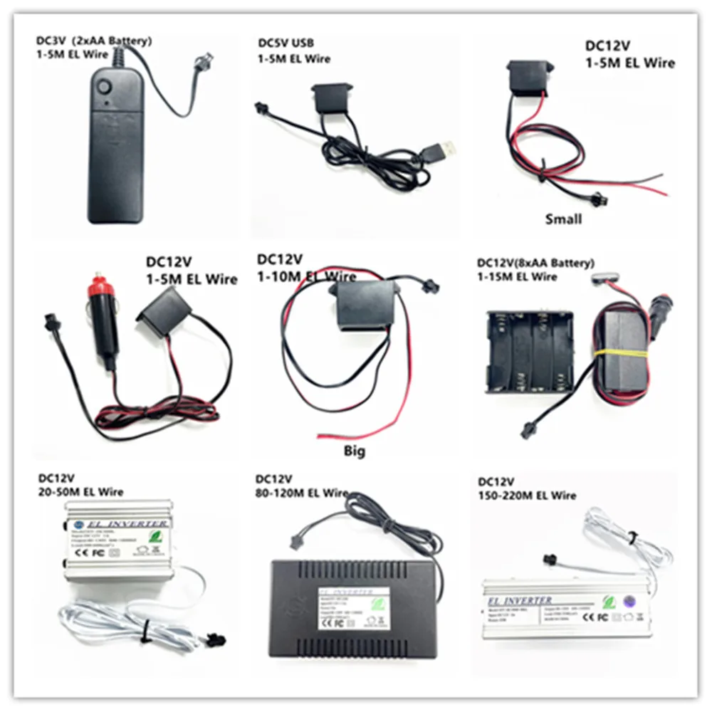 DC 3V 5 V 12V Power Supply Adapter Driver Controller Inverter For 1-220M El Wire Flexible Neon LED Light Glow Rope Tape Cable