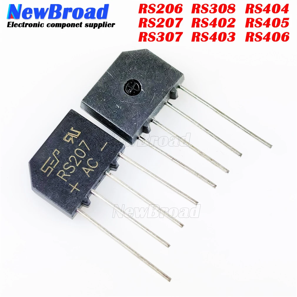 10PCS NEW Rectifier Bridge Pile Flat Bridge RS206 RS207 RS307 RS308 RS402 RS403 RS404 RS405 RS406 DIP-4