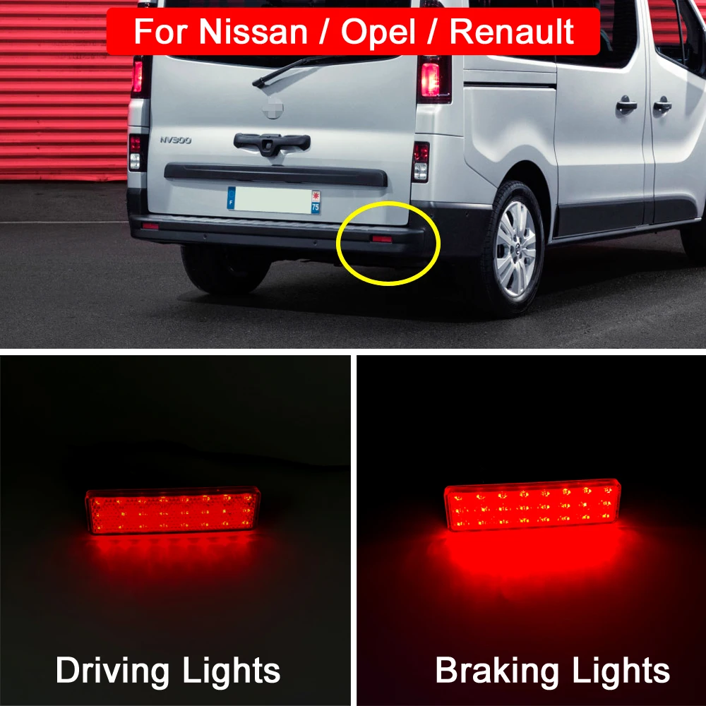 

2 Function LED Rear Bumper Reflector Lamp Brake Warning Light For Nissan Primastar NV300 Opel Vauxhall Renault Master Trafic