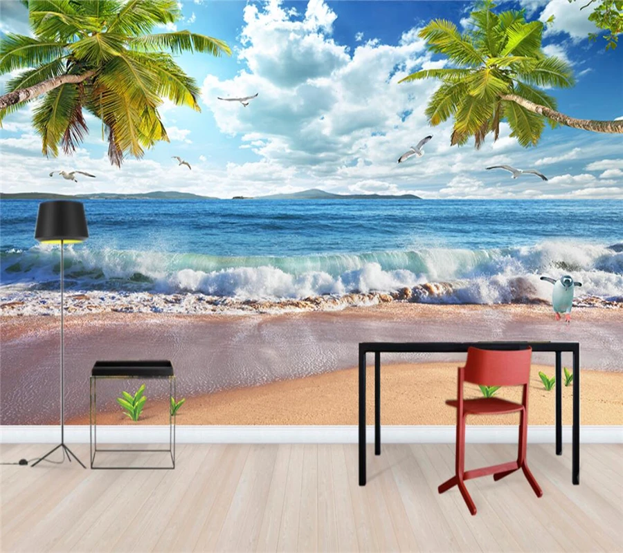 Custom wallpaper 3d ocean wave beach coconut tree smooth sailing sailing mural living room bedroom TV background wall фотообои