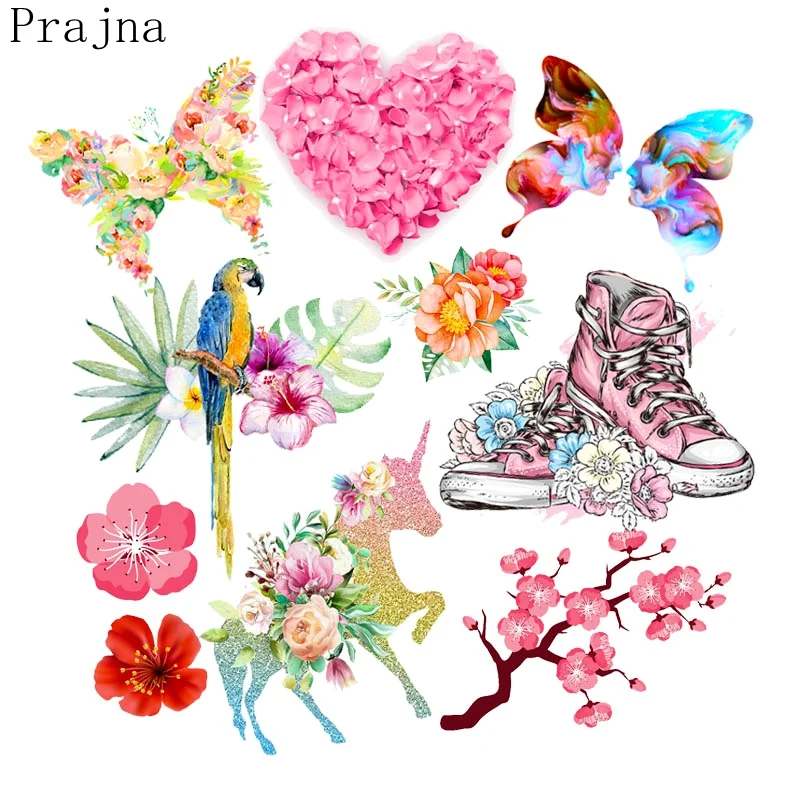 Prajna Butterfly Flower Clothing Sticker Cartoon Unicorn Applique Iron-On Transfers For Clothing Iron On Patches For Clothes