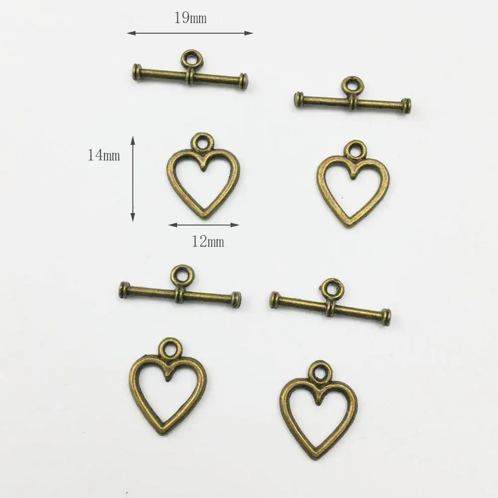 20 Sets antique bronze  Color Heart Fastener Bracelet Toggle Clasp For Jewelry Making Diy Accessories Wholesale Lots Bulk