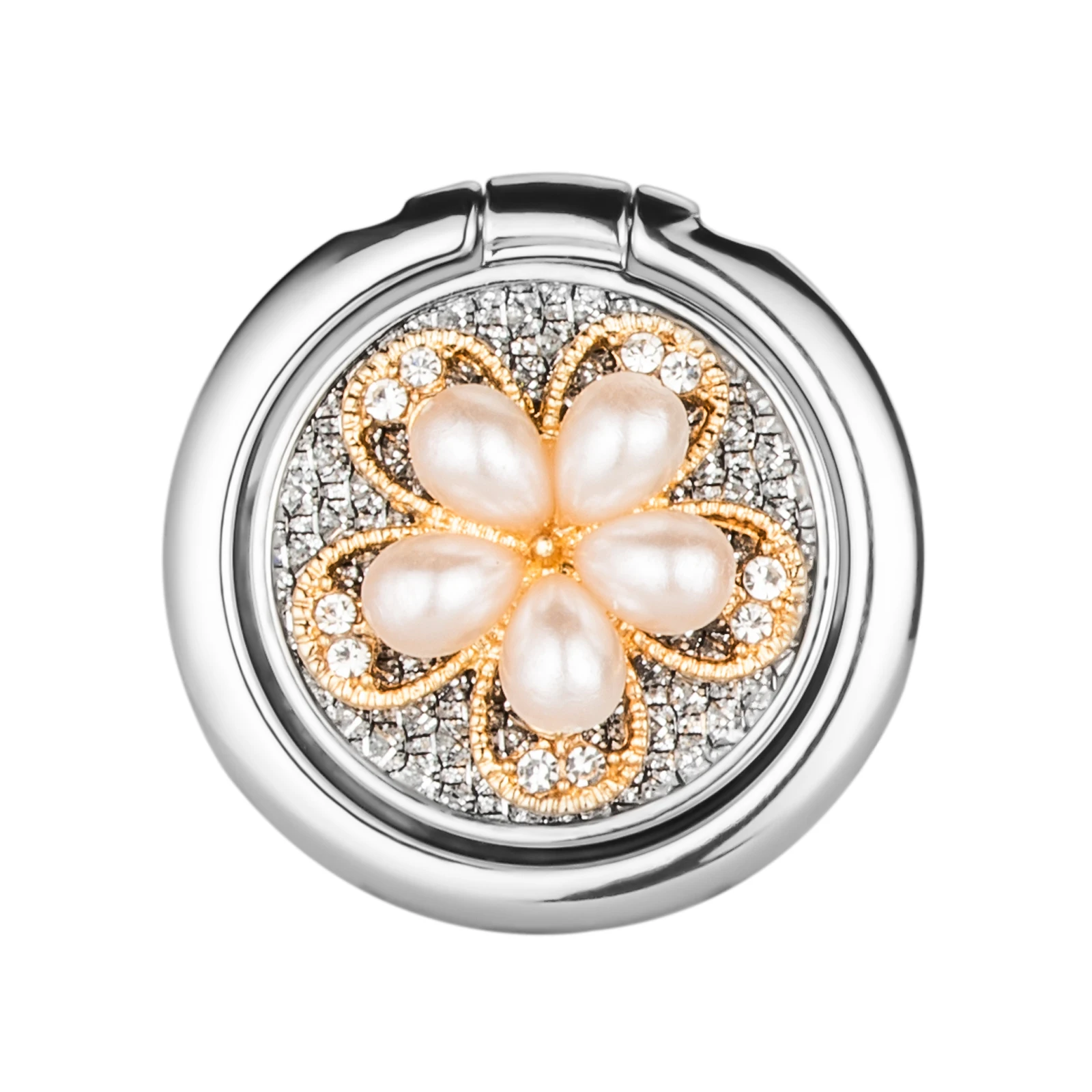 الموضة الفاخرة العالمي بريق اللؤلؤ مرصع بالجواهر زهرة المعادن البنصر الهاتف المحمول قبضة مستديرة حامل حامل آيفون سامسونج