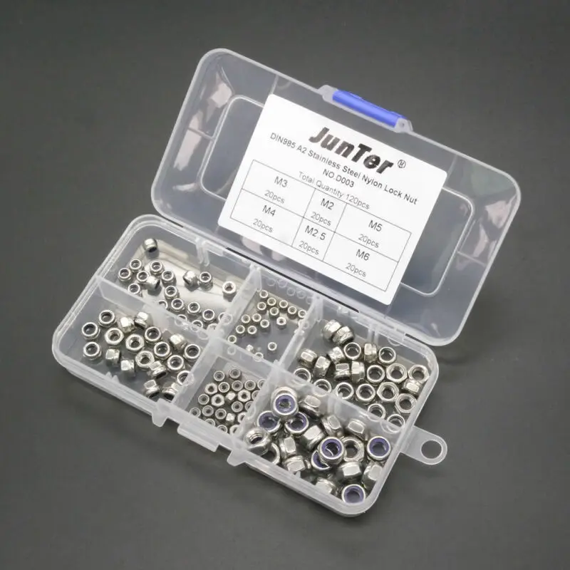 MeaccelWieshammKit-Ecrou de blocage en acier inoxydable, 120 pièces/boîte, M2, M2.5, M3 figuré, M5, M6, 304