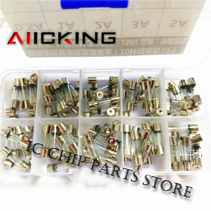 100 шт. 5x20 мм 250 в стеклянный трубчатый предохранитель смешанный набор 0,5a 1A 2A 3A 5A 8A 10A 15A 20A 30A / 10*10 шт. предохранитель Смешанная классификация упаковка