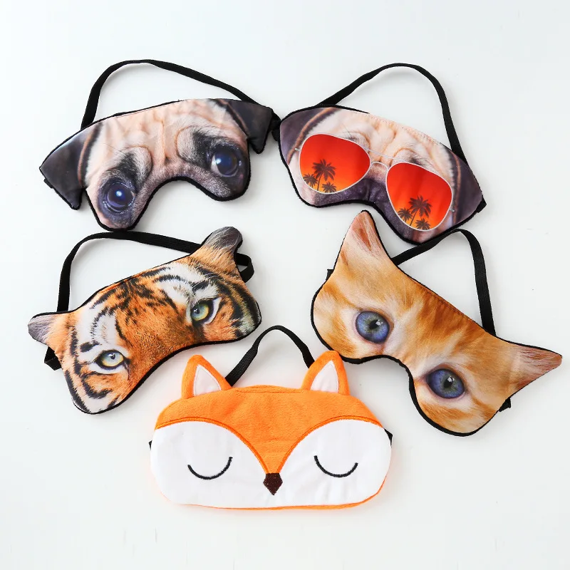 Travel Sleeping Blindfold Novelty Lifelike 3D Animal Eye Mask Funny Cat Tiger Pug Glasses Dog Cartoon Fox Eye Patch Sleep Mask