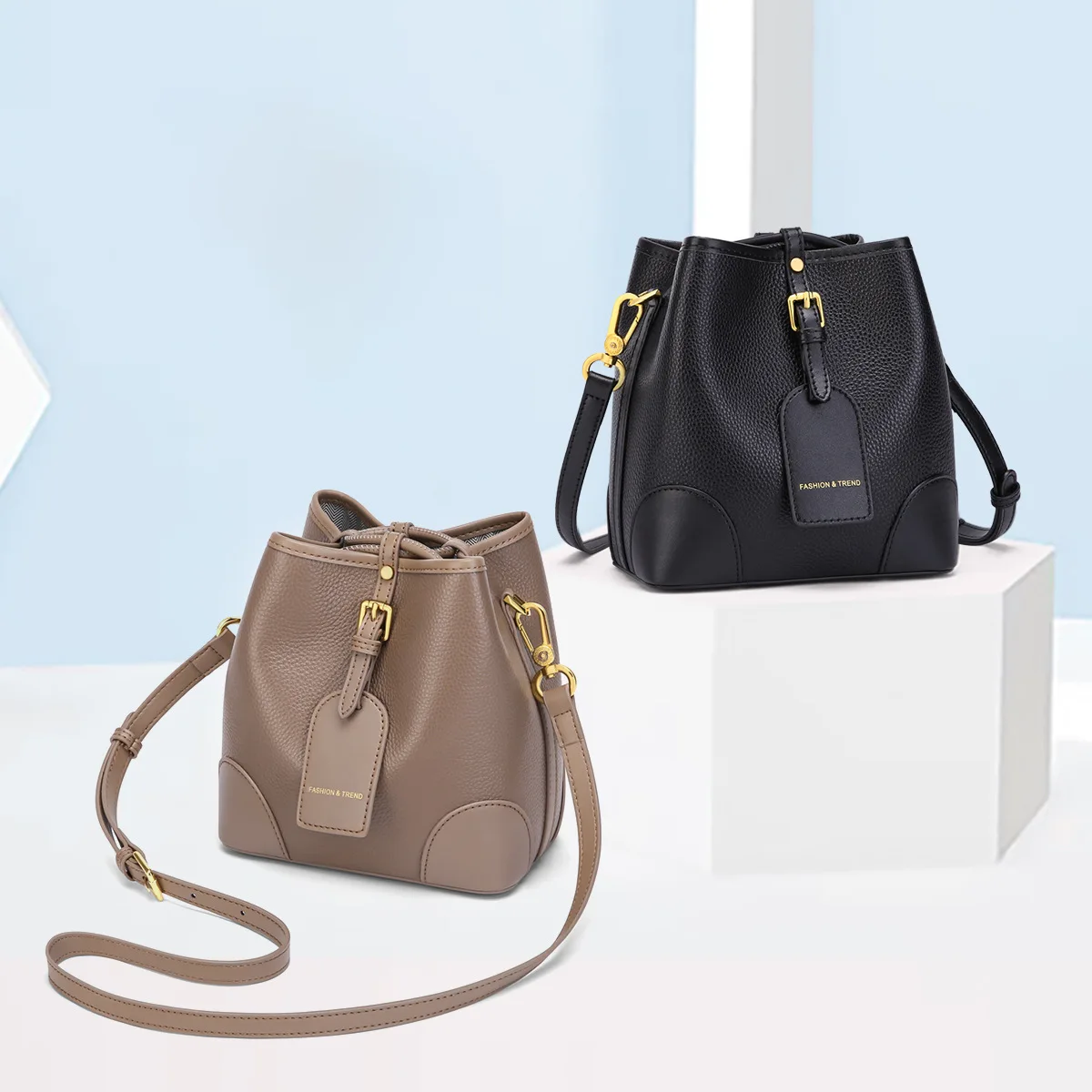 

New Ladies Crossbody Bags Genuine Leather Large Capacity Bucket Shoulder Bag Female Fashion Casual Versatile Messenger Bags