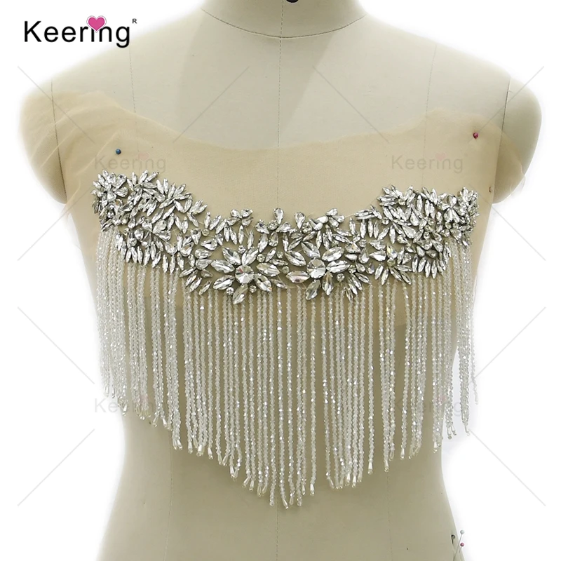 Keering Rhinestone Applique for Party Neckline, Waterfall Dangling, Shoulder,Fashion, WDP-397