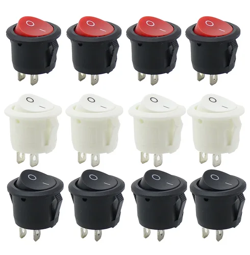Imagen 1 del producto 6 uds 20mm de diámetro interruptores basculantes redondos negro Mini redondo negro blanco rojo 2 pines interruptor basculante ON-OFF KCD1-105