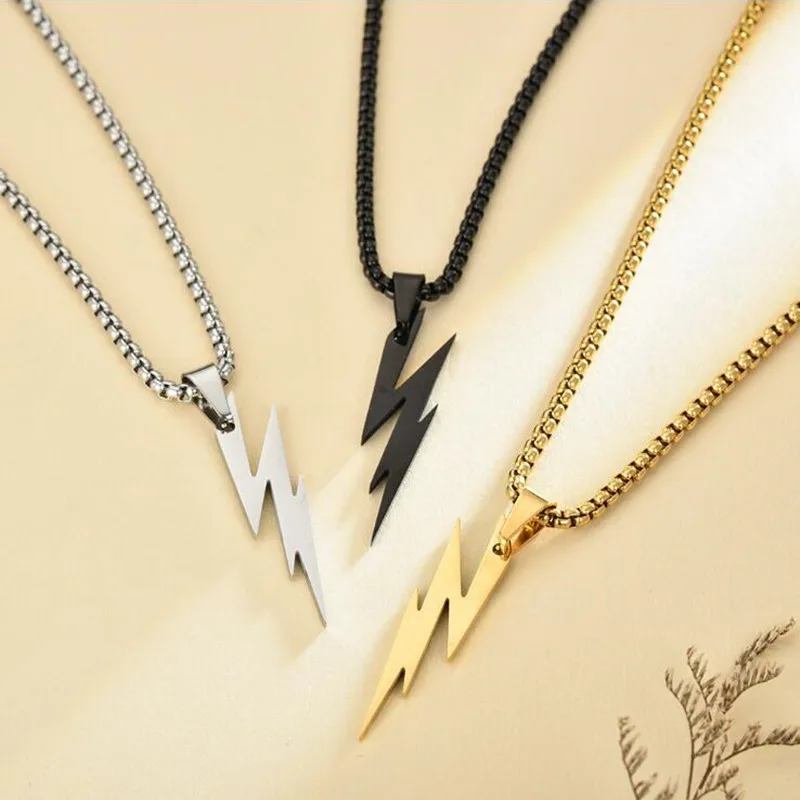 

2021 Fashion Stainless Steel Retro Lightning Necklace Men's Hip Hop Party Locomotive Accessories Pendant Necklace Jewelry