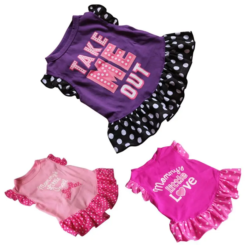 Summer Pet Dog Clothes Cute Letter Bow Printed Princess Dress For Dog Small Puppy Animal Cat Vest T-Shirt For Chihuahua Yorkies