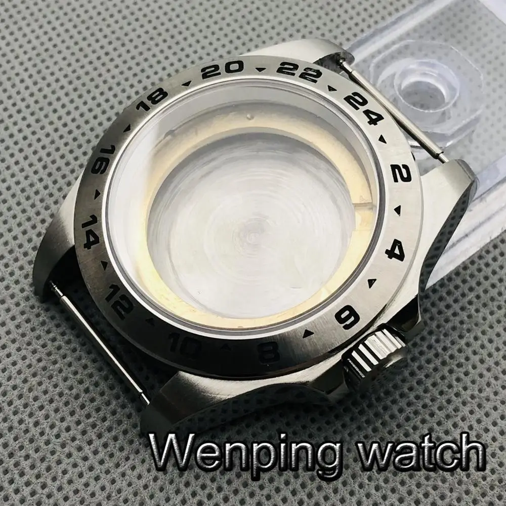 

43mm Silver Sterile Watch Case Sapphire Glass 316L Stainless Steel Case Fit Miyota8205 8215 821A, ETA2836, DG2813 3804 Movement