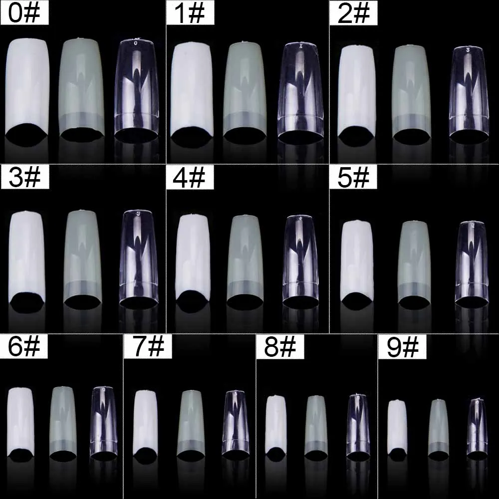 500Pcs Coffin Nail Tips Extension Fake Transparent Nails Acrylic Gel Tips Stiletto Artificial Full Cover Capsule French Manicure