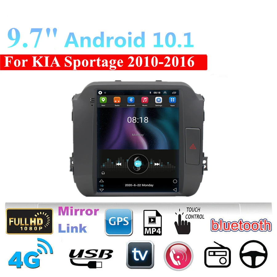 

9.7'' Car Stereo Android 10.1 Quad-core RAM 2GB ROM 32GB Radio GPS WIFI Mirror Link FM For KIA Sportage 2010-2016