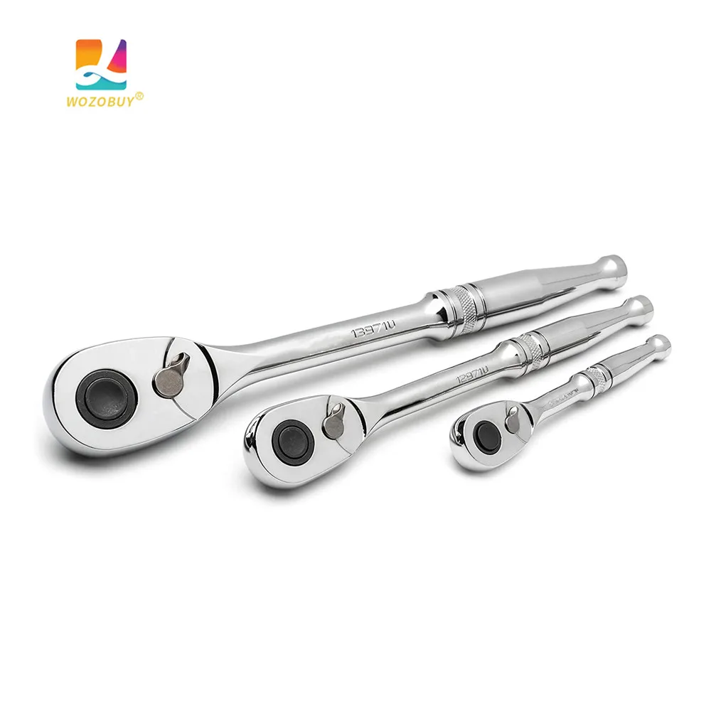 3-Piece Quick-Release Ratchet Set with Teardrop Head, Full-Polished Chrome Solid Handle, 1/4, 3/8, 1/2-Inch - ST14901U