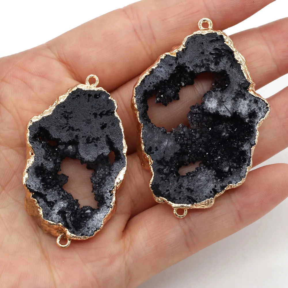 Wholesale Natural Stone Druzy Agates Crystal Pendant Charms Double Hole Connector for Jewelry Making DIY Necklace Bracelet