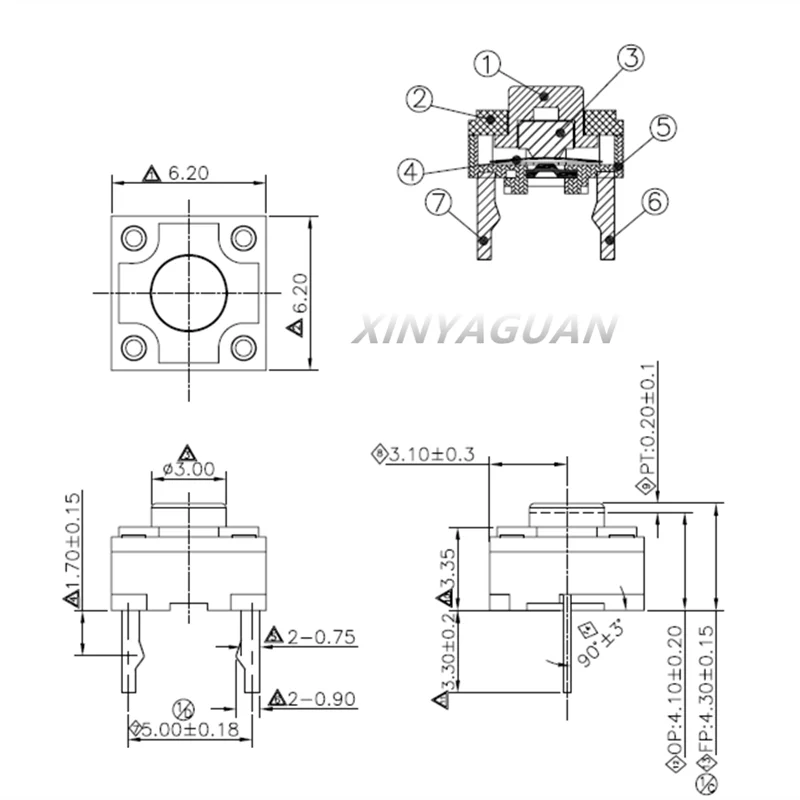 Kailh-botão silencioso 6x6x4.3mm, silencioso, sem fio, micro interruptor, retângulo, peças de reparo, 10pcs