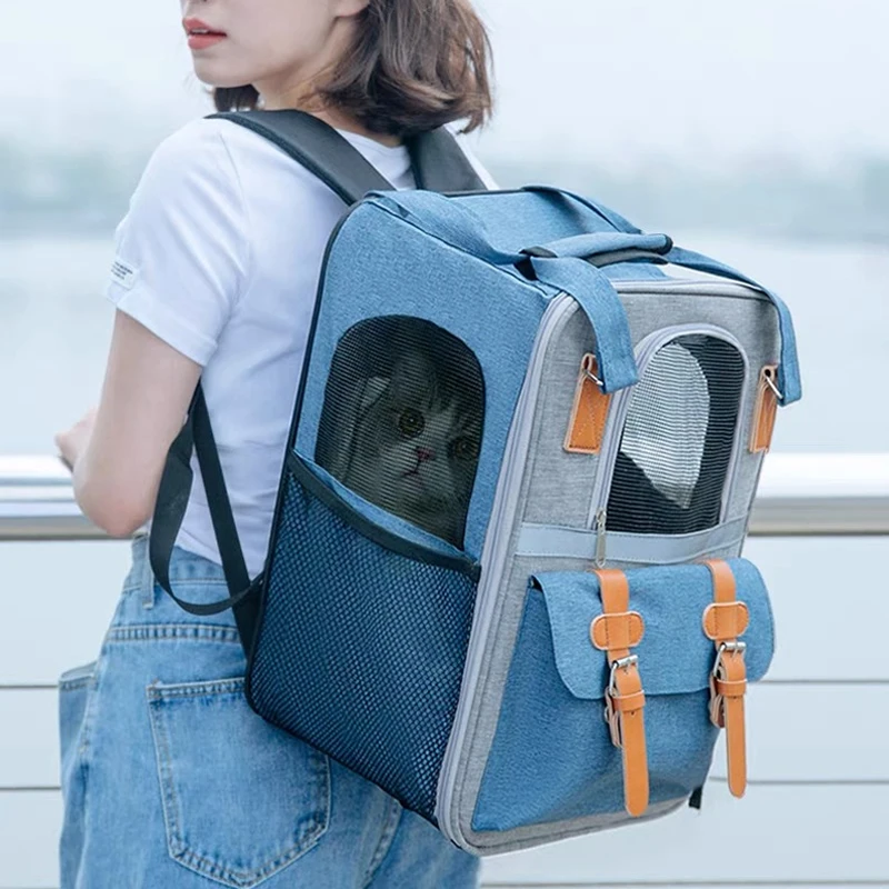 

Pet Carriers Bag Cats Double Shoulder Bag Outdoor Travel Carrier Backpack With Safety Zippers Breathable Puppy Carrying Bag