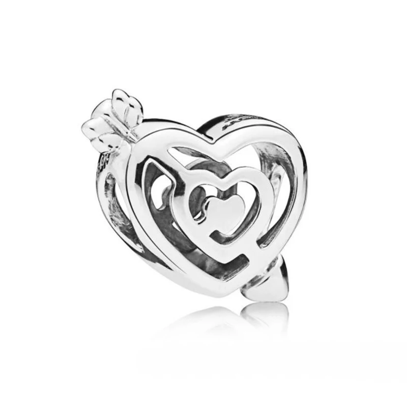 Vendita calda in argento Sterling 925 perforare il cuore con una freccia fascino misura bracciali Pandora originali regalo gioielli in argento 925