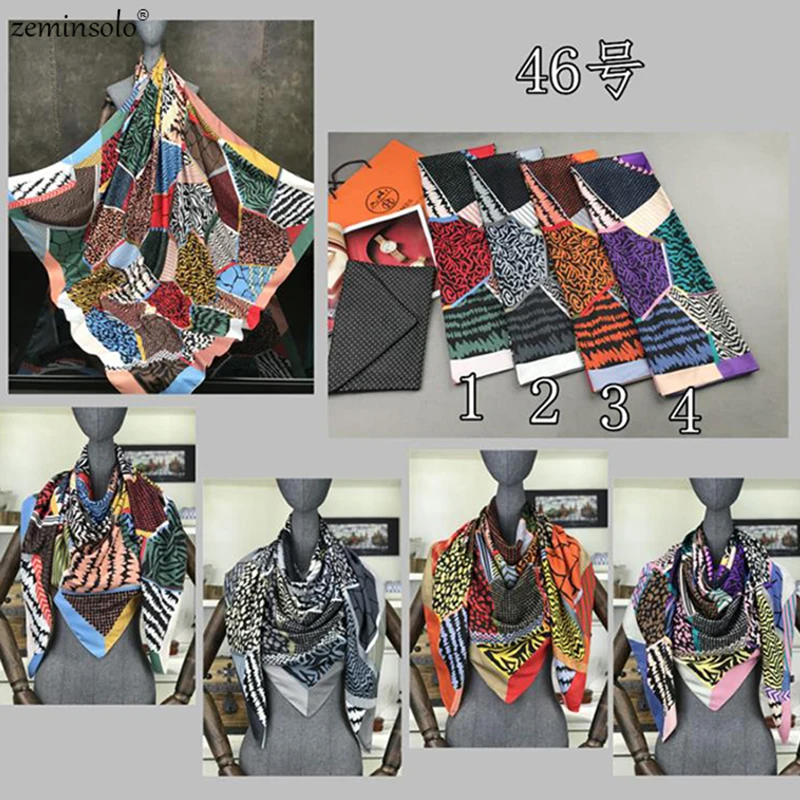 Luxury Brand Scarf Bandana 130*130cm Twill 100% Silk Scarf Hijab Women Square Scarves Kerchief For Ladies Fashion Shawl Echarpe