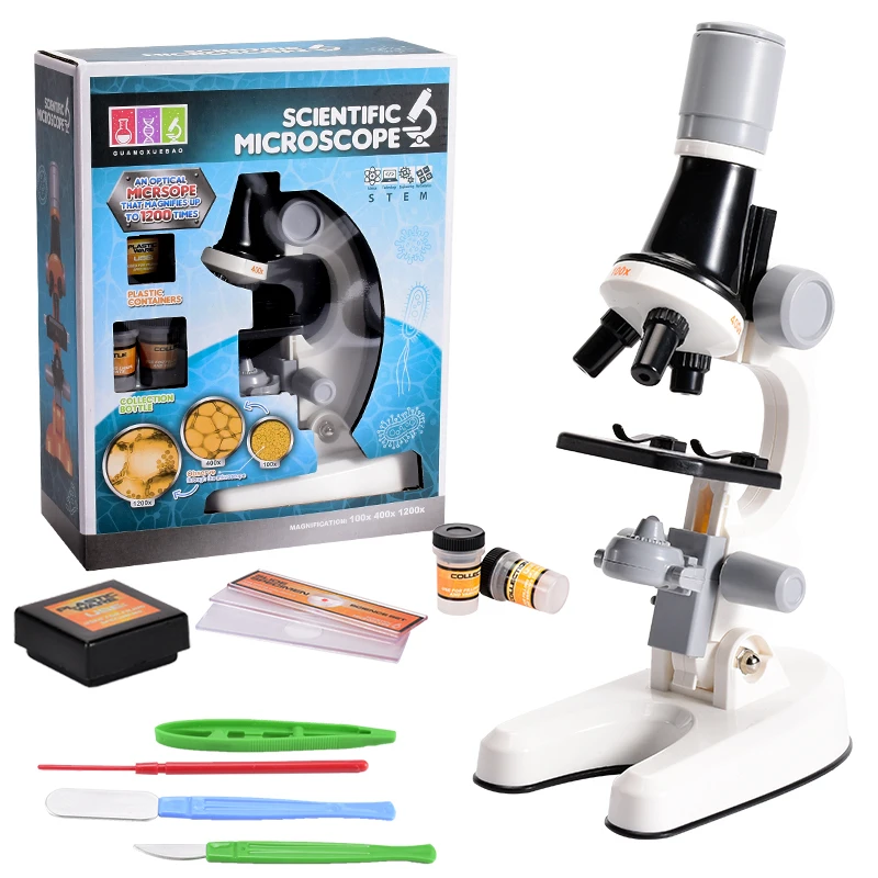 

Children Biological Microscope Kit Lab LED 100X-400X-1200X Home School Science Educational Toy Birthday Gift For Child Kids