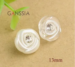 30 pz/lotto dimensioni: 13mm squisita rosa fiore resina bottoni imitazione diamante pulsante per la decorazione di cucito accessori (KK-529)