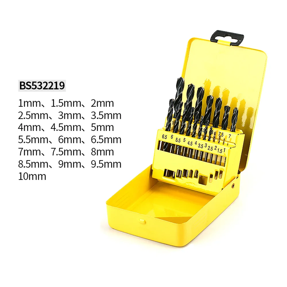 Free Shipping BOSI 19PC 1mm-10mm Precision Twist Drill Bits Set In Metal Box
