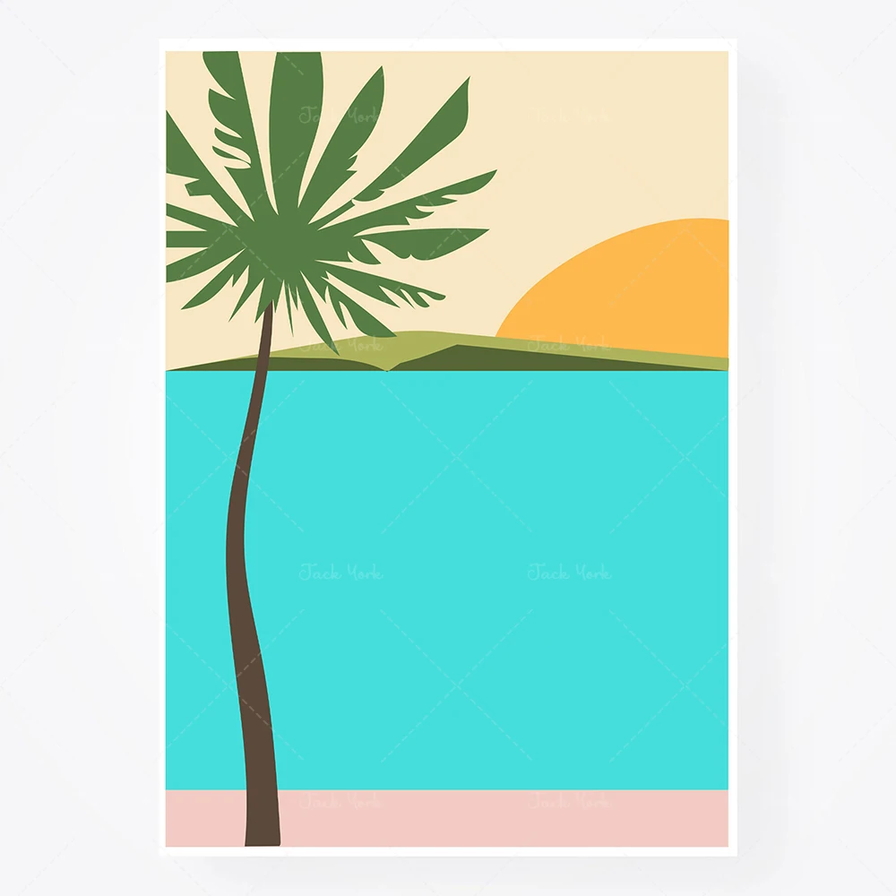 Beach life, summer surfing sun, tropical paradise, surf king, blue ocean waves, palm trees, Hawaii surfer poster