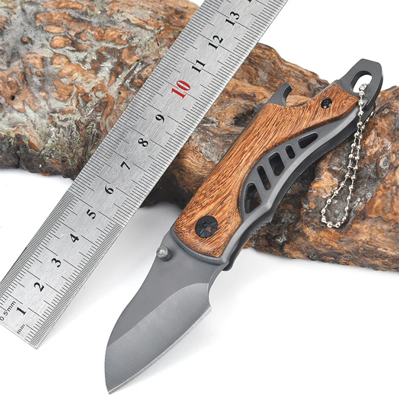 Kitchen tools Titanium plated steel wooden handle multifunctional outdoor mini folding knife portable  EDC tool