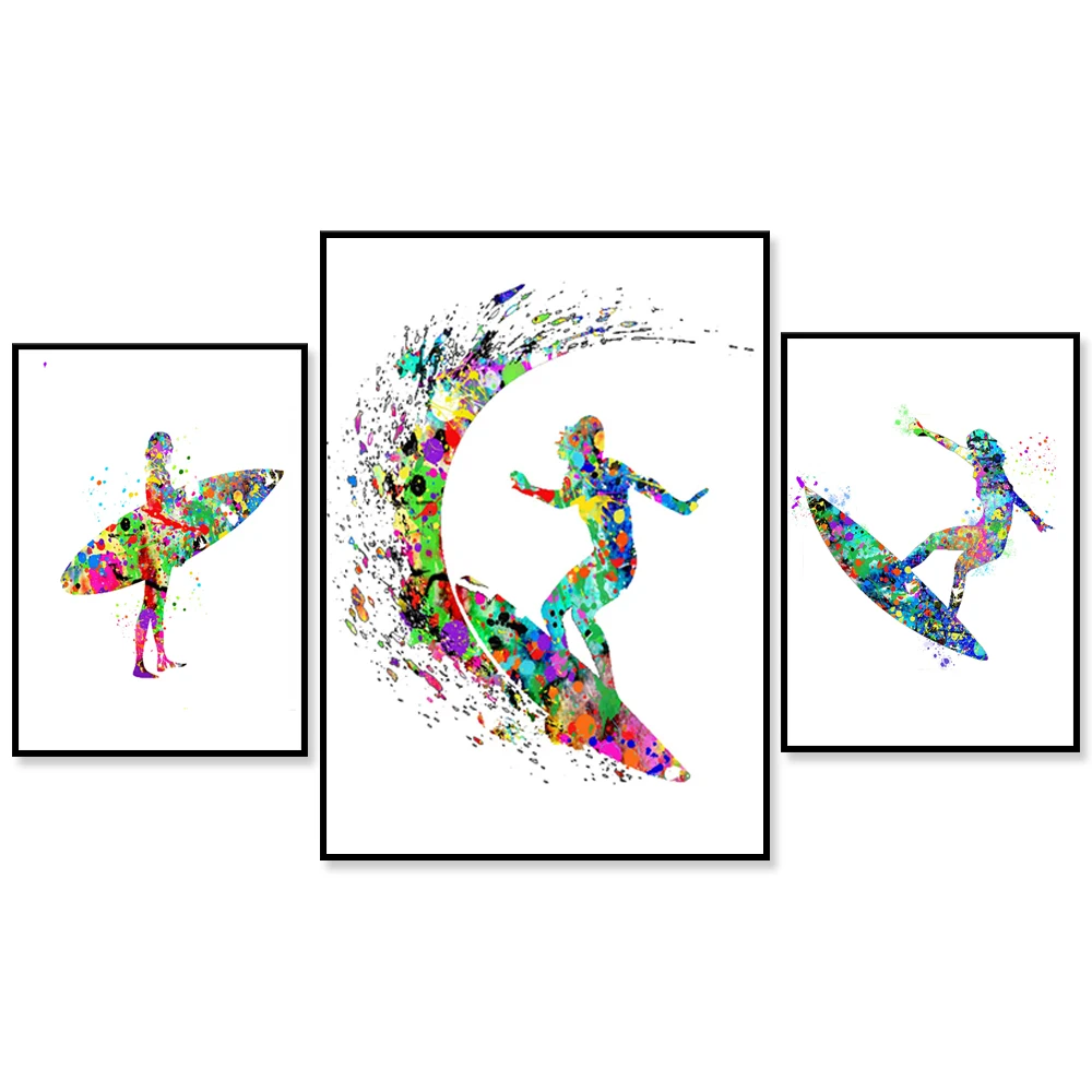 Surfer prints, girl surfer gifts, surfer art watercolor posters, surfing parties, sports prints, surfer lovers gifts