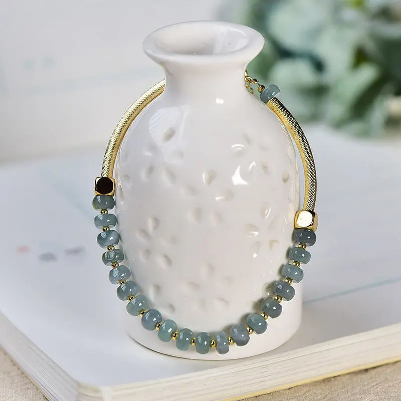 Natural Stone Abacus Beads Bracelet Jade Bangle With Extension Chain Women Handmade Lucky Chakra Friendship Couple Charm Jewelry
